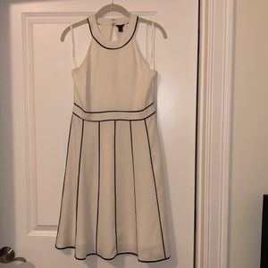 NWT Ann Taylor White with Navy Piping Dress